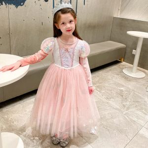 Elsa Princess Dress Long Sleeve Childrens Party Wear Trendy Autumn Spring Childrens Fashion Halloween Costume Polyester Fiber