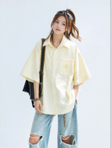 CHANT2nd | Striped Dog Embroidery Lightweight Casual Shirt