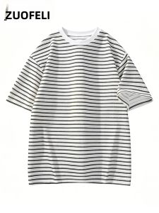 ZUOFEILI | Striped Thin Cooling Breathable Half Sleeve T-Shirt for Men and Teens