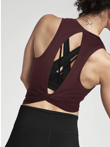 Womens Yoga Tank Top Fitness Wrap Shirt Popular Running Sleeveless Loose T-Shirt Sportswear for Summer