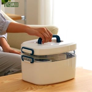 First Aid Kit Storage Box Double Layer Transparent Sealed First-Aid Box with Handle Portable childrens Medicine Box