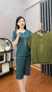 Bộ đồ trung niên đũi mặc nhà mùa hè tặng mẹ quần lửng áo cộc hàng đũi hàn thoáng mát không nhăn