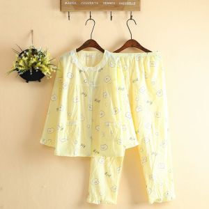 Hoạt Hình Duyên Dáng Dài Tay Phần Mỏng Cotton Đồ Ngủ Nữ Xuân Hè Tủ Quần Áo Bộ Xù Và Túi
