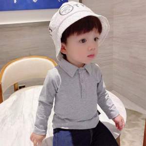 Boys Long Sleeves Polo Shirt Cotton Korean Style College Spring and Autumn Baby White Tops Fleece-Lined Lapel Kids Short Sleeve T-shirt