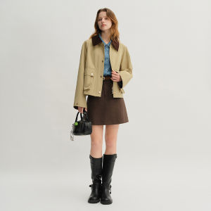 DUSHU | Plus Size Womens Retro Barbour Style Beige Coat