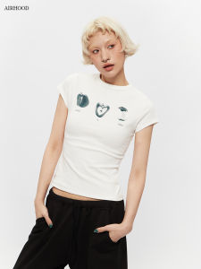 Slim Fit Short Sleeve T-Shirt Womens Sweet And Spicy Style Apple Shoulder Summer New Arrival Cotton Polyester Blend round Neck