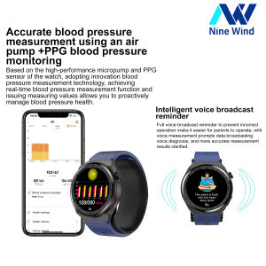 NineWind TK62 air pump smart watch heart rate blood pressure blood sugar uric acid blood lipid body temperature monitoring For Android IOS remote care sports voice broadcast watch For Men Women