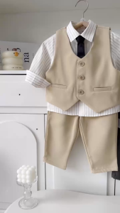 Set vest gi lê tay dài Luxe cho bé trai 4 chi tiết phong cách Hàn quốc 9 tới 25kg BERNIE H1225B22Đ