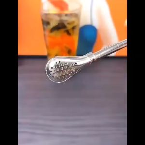 304 Stainless Steel All In One Multipurpose Whisk Teaspoon Straw/Filter Stir Spoon+Straw
