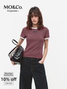 MO&Co. | Short Sleeve Cotton Border Crewneck Short T-shirt