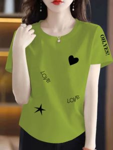 เสื้อยืดแขนสั้นผ้าฝ้ายแท้สำหรับผู้หญิงในช่วงฤดูร้อน ทรงหลวม ทรงเข้ารูป ไซส์ใหญ่ เสื้อคลุมท้อง แฟชั่นเสื้อยืด