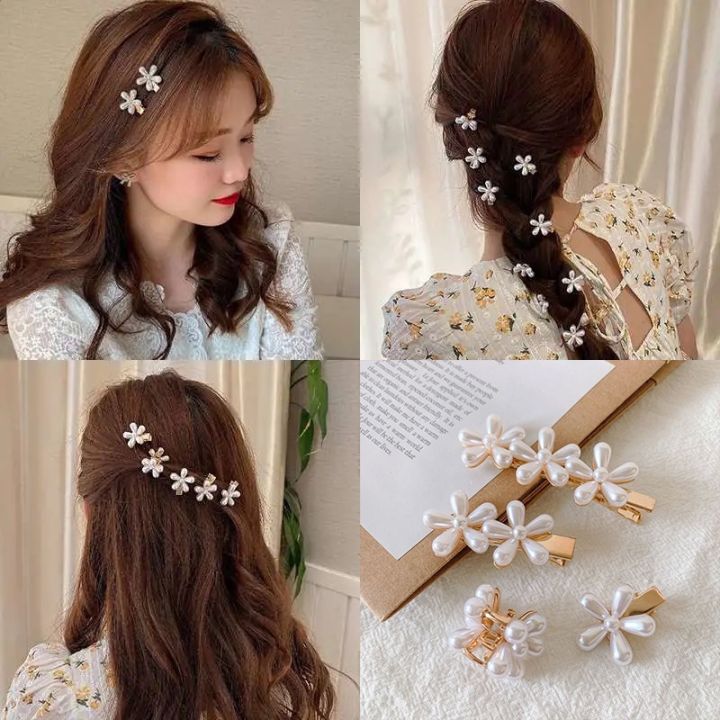 Korean Retro Pearl Daisy Flower Hairpin Hair Clip Small Catch Clip