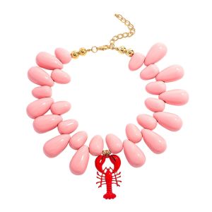 Bohemia Fashion Enamel Crab Shrimp Water Drop Beaded Necklace Female Exaggerated Party Jewelry Summer Holiday Fun Accessories