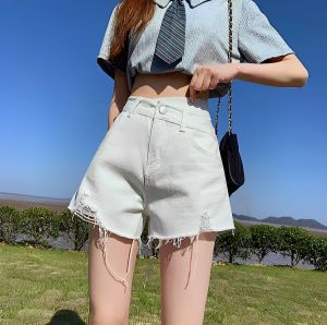 LUCRETIA - 341 Celana jeans ripped pendek wanita korean style hot pants import double button hook termurah