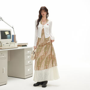 Unifree | Floral Plaid Lace Splicing V-Neck Summer Dress Long