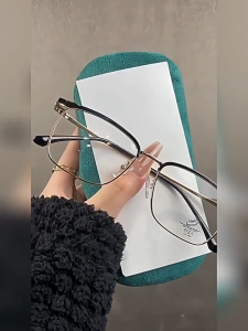 Kacamata Photochromic Anti cahaya biru Persegi Retro Bingkai cermin logam Wanita Pria