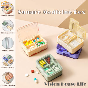 Vision 4/6-grids Pill Box Medicine Pill Grinder Pill Storage Box Medicine Tablets Holder Case Multi-function Medicine Pill Cutter Splitter Divider Storage Box