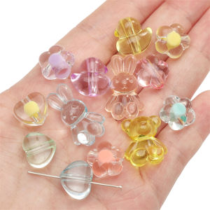 20pcs Random Mix Color Acrylic Clear Beads Heart Bear Rabbit Beads  For Handmade Bracelet Necklace Earring Keychain DIY Craft Jewelry Making Accessories