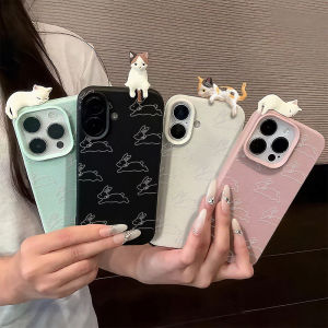 Cartoon Rabbit 3D Laying Cat Case For iPhone 17 Pro Max Air Cover iPhone 11 15 16 12 13 14 Pro Max 15 16 Plus Shockproof Cover