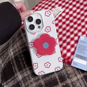 Ốp Điện Thoại Hình Hoa Đỏ Hoạt Hình Dễ Thương Hàn Quốc Có Chân Đế Dành Cho iPhone 17/16/15/14/13/12 Pro Max Chống Sốc Chất Liệu TPU Mềm Bảo Vệ Toàn Diện