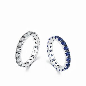 Luxury Sparkling Blue Cubic Zirconia Ring 925 Sterling Silver Classic Stackable Finger Rings for Women Statement Jewelry
