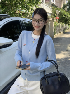 SHUOMENG | Blue Knitted Cardigan Autumn Fashion
