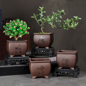 Purple Clay Flower Pot with Tray Thick Earthenware Porous Butterfly Orchid Planting Large Diameter Basin Small Size Vintage Pot