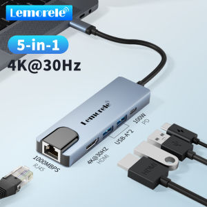 Lemorele 5-in-1 USB C Docking Station With HDMI 4K 30Hz Video Output Ethernet RJ45 60W PD USB 3.0 5Gbps for MacBook Laptop