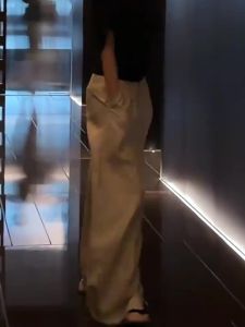 MANMI | Quần Dài Tay Rộng Cao Thắt Lưng Trắng Cho Phụ Nữ