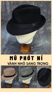 Mũ phớt len nỉ vành nhỏ logo M phong cách sang trọng MP819