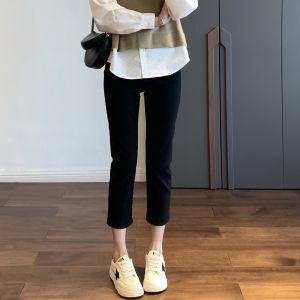 TheWow22 Early Autumn High Waist Straight Leg Jeans Nine Points Slim Fit Comfortable Versatile Deep Color Womens Premium Denim