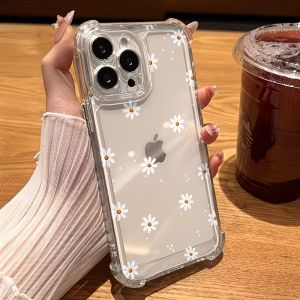 Clear Airbag Shockproof Phone Case For iPhone 17 16 15 14 13 12 11 Pro XS Max X Plus Air Cute Daisy Floral Print Anti Drop Cover