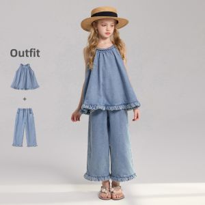 iplant | Sleeveless Loose Two-piece Jeans Set for Girls
