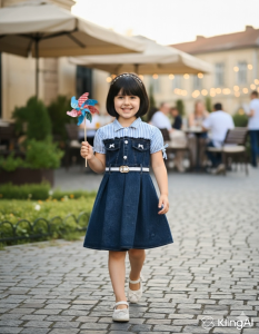 Rania Dress Jeans Salur Free Belt Anak Perempuan Usia 3-8 Tahun / Dress Jeans Terbaru Anak Kekinian / Midi Dress Salur Anak Perempuan