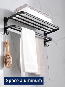 【APEX】Black bathroom towel rack non perforated wall mounted bathroom storage rack toilet towel pole
