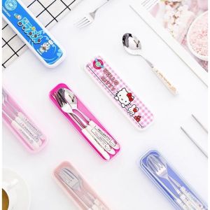 [Local Seller] 3in1 Sanrio Hello Kitty Melody Cutlery Set Spoon Fork Chopstick Cartoon Character Box