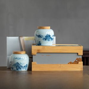 Lidai High-End Bamboo Box Ceramic Tea Leaf Packaging Box Empty Gift Box Dragon Well Tea Green Tea Jiang Packaging