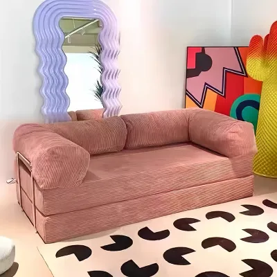 French Artistic Teddy Fabric Sofa Bed Vintage Compressed Sofa Module Combination Folding Dual Purpose Small Size