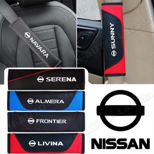 Car Seat Belt Cover For Nissan Almera Frontier Grand Livina Sunny Navara Serena Teana X-Trail Np300 Skyline Sentra Pulsar Gtr Sylphy Nv200 Juke Versa Carbon Fiber Safety Belt Shoulder Pad Car Accessories
