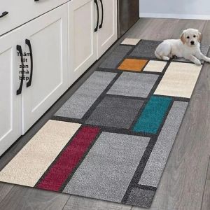 Thảm Trải Sàn Hình Học Bằng Vải Flannel Cao Cấp VIKAMA - Dễ Lau Chùi Chống Thấm Nước Dùng Cho Lối Vào Nhà Bếp Phòng Ăn Trang Trí Nhà Cửa