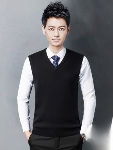 ROMON | Lormen Mens Knitted Wool Sweater Vest Fleece Lined Sleeveless Fashionable Autumn Winter Business Casual Standard Fit Vest