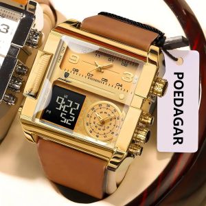 POEDAGAR Fashion Luxury Male Clock Waterproof Luminous Date Week Men Wristwatch Multifunction Digital Quartz Mens Watches Reloj