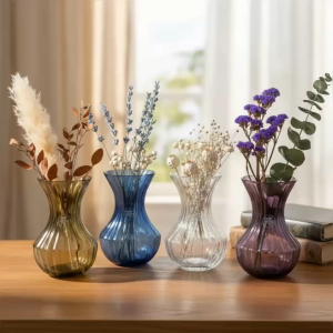 Bộ 4 Bình Hoa Thủy Tinh Mermaid Dáng Eo Lượn Sóng Màu Pastel Trang Trí Phòng Khách