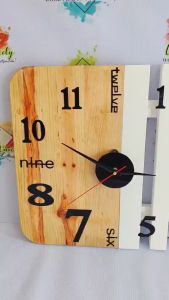 Wooden Wall Clock with Mixed Number Styles and Black Hands