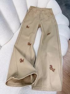 La Chapelle | Cute Dog Embroidery Flared Jeans