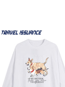 Áo Thun Dài Tay Dáng Rộng Phong Cách Đại Học in Chữ Hai Con Chó Cổ Tròn Thường Ngày Mùa Thu Thoáng Khí Thoải Mái Cho Nam Và Nữ