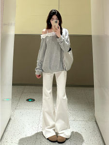 Quần Jeans Denim Ống Loe Lưng Thấp Màu Trắng Cạp Cao Cho Nữ Quần Jeans Ống Loe Dài Đến Sàn Thời Trang Mùa Xuân 2025