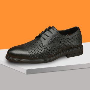 Mens Hollow out Leather Shoes Breathable Thin Summer Top Layer Cowhide Mesh Punching Business Casual Cool Leather Shoes