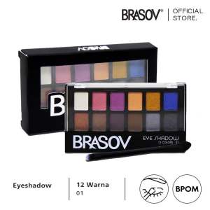 BRASOV Eye Shadow / Eyeshadow Palette 12 x 0.9g / Perona Mata Shimmer Matte Nude / 12 Colors / Pigmented / Tidak Mudah Fallout / Long Lasting / Tahan Lama / Natural Look / Shade 01 02 Color 2 Warna / Palet Kosmetik / Cosmetic Eyes Makeup Series