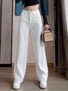 High Waist Wide Leg Jeans Womens Summer New White Loose Slimming Design Floor-Length Pants Straight Cut Casual Trousers